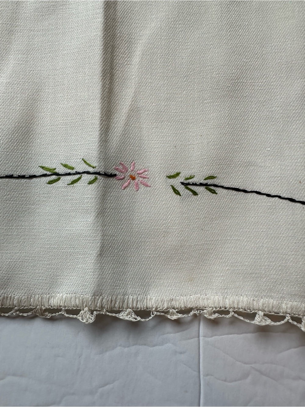 Vintage Handmade Embroidered Table/Dresser Runner Floral Crochet Edges 39.5"x13" - Picture 4 of 8